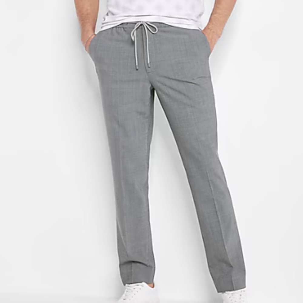 Express Extra Slim Gray Wool-Blend Modern Tech Drawstring Dress Pant 36x32